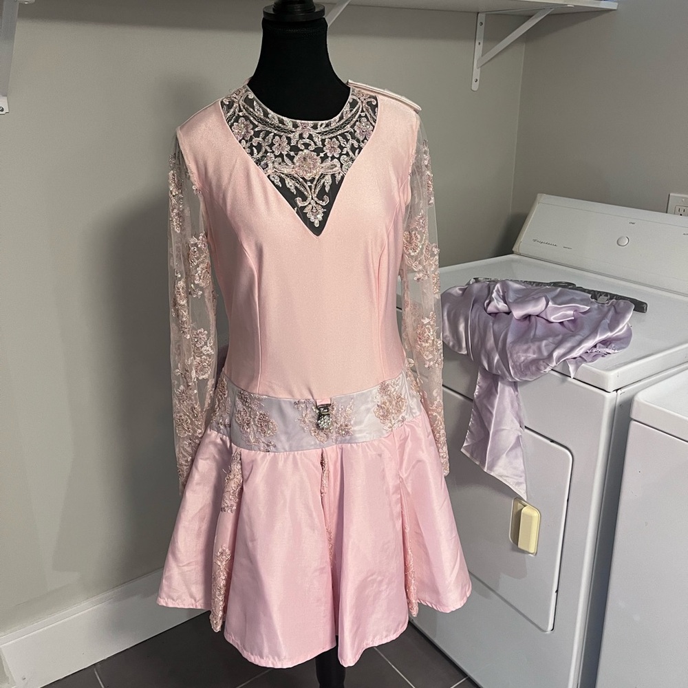 Pink and lavender silk and jersey Irish dance dress